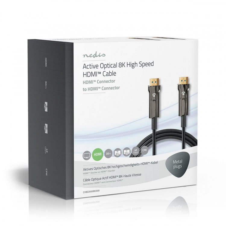 Nedis Aktiv Optical Ultra High Speed ​​HDMI-Kabel med Ethernet | HDMI ™ -kontakt | HDMI ™ -kontakt | 8K@60Hz | 48 Gbps | 30.0 m | Rund | PVC | Sort | Gaveeske