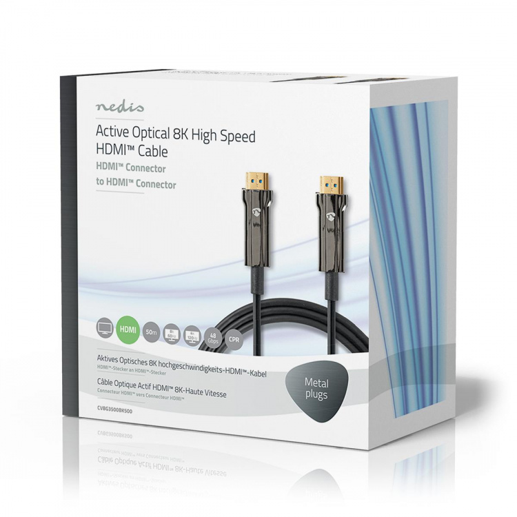 Nedis Aktiv Optical Ultra High Speed ​​HDMI-Kabel med Ethernet | HDMI ™ -kontakt | HDMI ™ -kontakt | 8K@60Hz | 48 Gbps | 50.0 m | Rund | PVC | Sort | Gaveeske