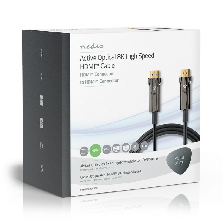 Nedis Aktiv Optical Ultra High Speed ​​HDMI-Kabel med Ethernet | HDMI ™ -kontakt | HDMI ™ -kontakt | 8K@60Hz | 48 Gbps | 50.0 m | Rund | PVC | Sort | Gaveeske