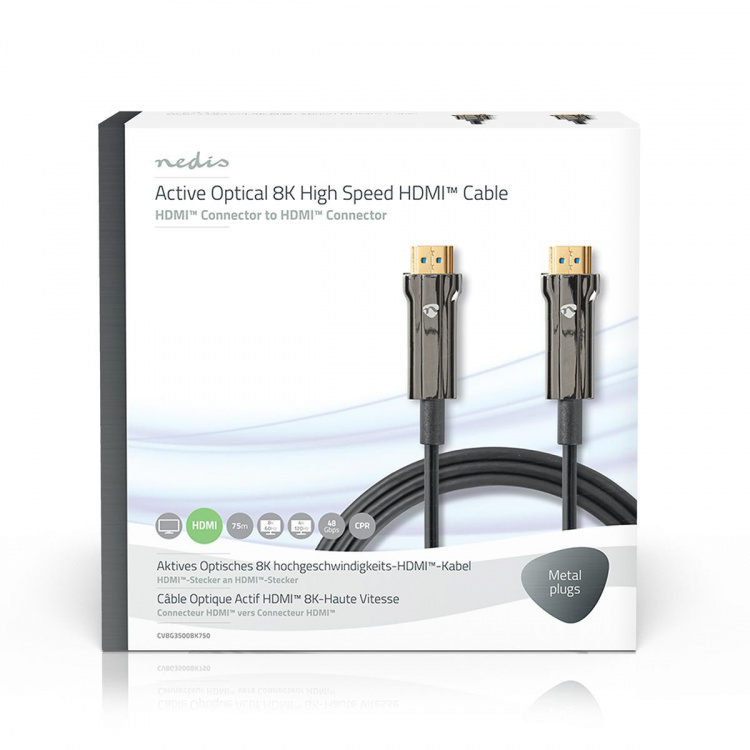 Nedis Aktiv Optical Ultra High Speed HDMI-Kabel med Ethernet | HDMI ™ -kontakt | HDMI ™ -kontakt | 8K@60Hz | 48 Gbps | 75.0 m | Rund | PVC | Sort | Gaveeske Nedis Aktiv Optical Ultra High Speed HDMI-Kabel med Ethernet | HDMI ™ -kontakt | HDMI ™ -kontakt | 8K@60Hz | 48 Gbps | 75.0 m | Rund | PVC | Sort | Gaveeske