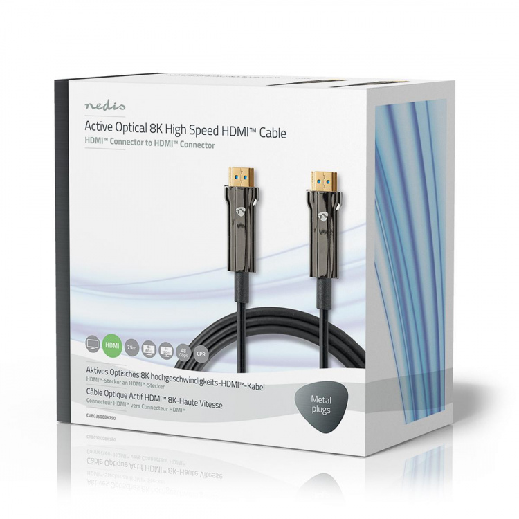 Nedis Aktiv Optical Ultra High Speed HDMI-Kabel med Ethernet | HDMI ™ -kontakt | HDMI ™ -kontakt | 8K@60Hz | 48 Gbps | 75.0 m | Rund | PVC | Sort | Gaveeske Nedis Aktiv Optical Ultra High Speed HDMI-Kabel med Ethernet | HDMI ™ -kontakt | HDMI ™ -kontakt | 8K@60Hz | 48 Gbps | 75.0 m | Rund | PVC | Sort | Gaveeske