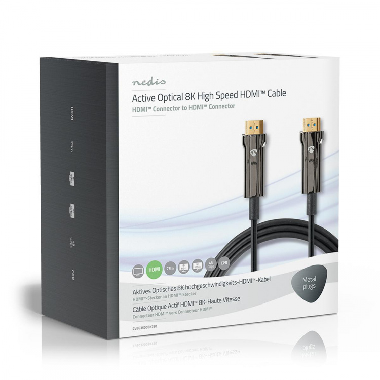 Nedis Aktiv Optical Ultra High Speed HDMI-Kabel med Ethernet | HDMI ™ -kontakt | HDMI ™ -kontakt | 8K@60Hz | 48 Gbps | 75.0 m | Rund | PVC | Sort | Gaveeske Nedis Aktiv Optical Ultra High Speed HDMI-Kabel med Ethernet | HDMI ™ -kontakt | HDMI ™ -kontakt | 8K@60Hz | 48 Gbps | 75.0 m | Rund | PVC | Sort | Gaveeske
