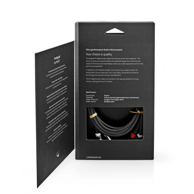 Nedis Stereo lydkabel | 2x RCA Han | 2x RCA Han | Gull belagt | 2.00 m | Rund | Grå / Gun Metal Grå | Deksel Vindusboks