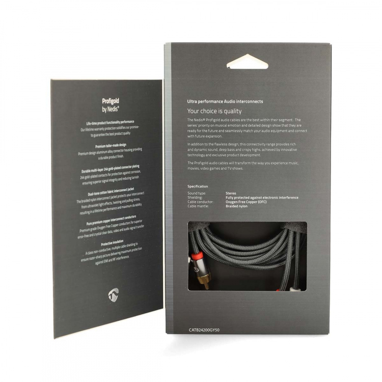 Nedis Stereo lydkabel | 2x RCA Han | 2x RCA Han | Gull belagt | 5.00 m | Rund | Grå / Gun Metal Grå | Deksel Vindusboks