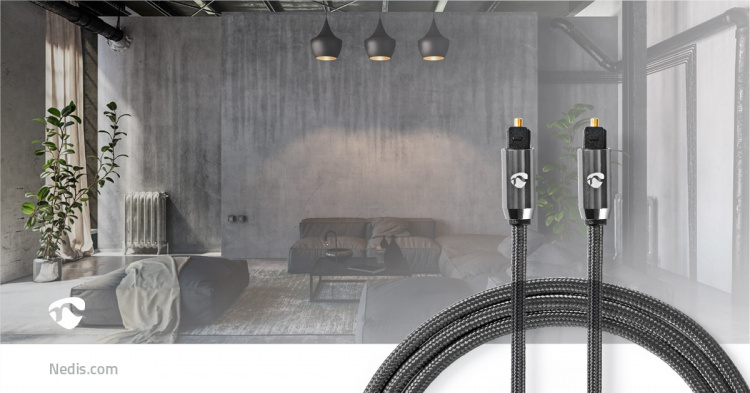 Nedis Optisk lydkabel | TosLink Han | TosLink Han | 1.00 m | Rund | Bomull | Gun Metal Grå | Deksel Vindusboks