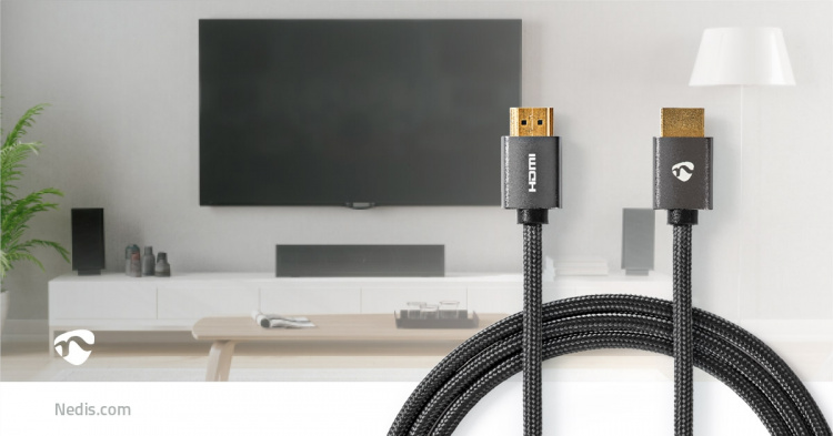 Nedis High Speed ​​HDMI ™ kabel med Ethernet | HDMI ™ -kontakt | HDMI ™ -kontakt | 4K@60Hz | ARC | 18 Gbps | 1.00 m | Rund | Bomull | Gun Metal Grå | Deksel Vindusboks