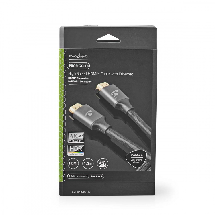 Nedis High Speed ​​HDMI ™ kabel med Ethernet | HDMI ™ -kontakt | HDMI ™ -kontakt | 4K@60Hz | ARC | 18 Gbps | 1.00 m | Rund | Bomull | Gun Metal Grå | Deksel Vindusboks