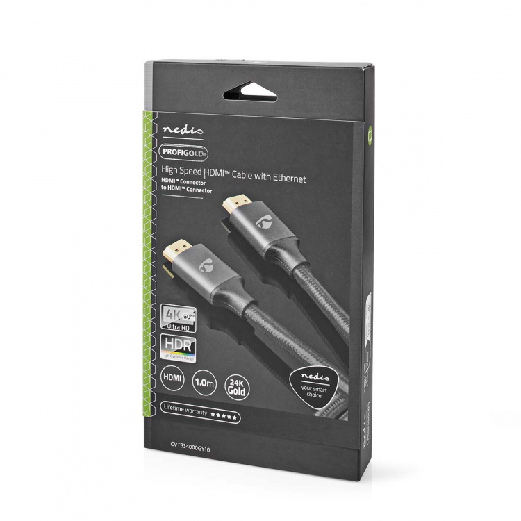 Nedis High Speed ​​HDMI ™ kabel med Ethernet | HDMI ™ -kontakt | HDMI ™ -kontakt | 4K@60Hz | ARC | 18 Gbps | 1.00 m | Rund | Bomull | Gun Metal Grå | Deksel Vindusboks