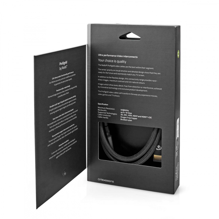 Nedis High Speed ​​HDMI ™ kabel med Ethernet | HDMI ™ -kontakt | HDMI ™ -kontakt | 4K@60Hz | ARC | 18 Gbps | 1.00 m | Rund | Bomull | Gun Metal Grå | Deksel Vindusboks