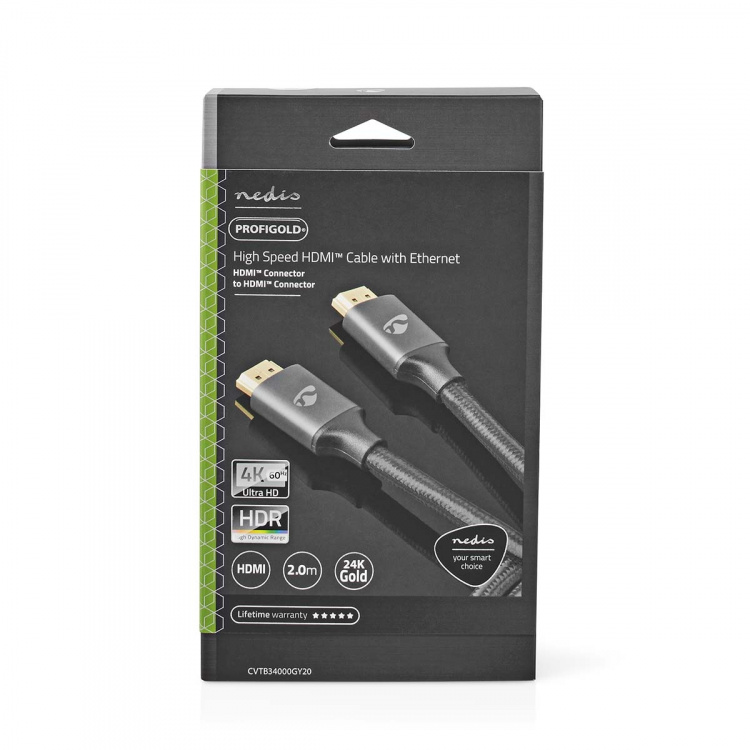 Nedis High Speed HDMI ™ kabel med Ethernet | HDMI ™ -kontakt | HDMI ™ -kontakt | 4K@60Hz | ARC | 18 Gbps | 2.00 m | Rund | Bomull | Gun Metal Grå | Deksel Vindusboks Nedis High Speed HDMI ™ kabel med Ethernet | HDMI ™ -kontakt | HDMI ™ -kontakt | 4K@60Hz | ARC | 18 Gbps | 2.00 m | Rund | Bomull | Gun Metal Grå | Deksel Vindusboks