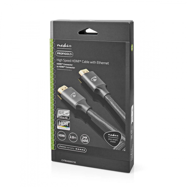 Nedis High Speed HDMI ™ kabel med Ethernet | HDMI ™ -kontakt | HDMI ™ -kontakt | 4K@60Hz | ARC | 18 Gbps | 2.00 m | Rund | Bomull | Gun Metal Grå | Deksel Vindusboks Nedis High Speed HDMI ™ kabel med Ethernet | HDMI ™ -kontakt | HDMI ™ -kontakt | 4K@60Hz | ARC | 18 Gbps | 2.00 m | Rund | Bomull | Gun Metal Grå | Deksel Vindusboks