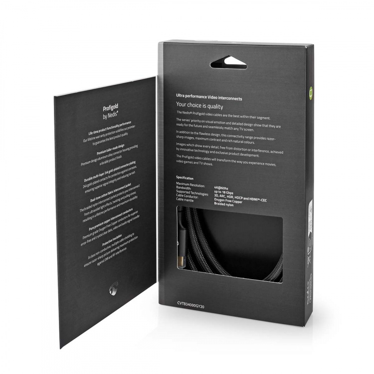 Nedis High Speed HDMI ™ kabel med Ethernet | HDMI ™ -kontakt | HDMI ™ -kontakt | 4K@60Hz | ARC | 18 Gbps | 2.00 m | Rund | Bomull | Gun Metal Grå | Deksel Vindusboks Nedis High Speed HDMI ™ kabel med Ethernet | HDMI ™ -kontakt | HDMI ™ -kontakt | 4K@60Hz | ARC | 18 Gbps | 2.00 m | Rund | Bomull | Gun Metal Grå | Deksel Vindusboks