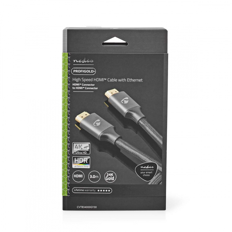 Nedis High Speed ​​HDMI ™ kabel med Ethernet | HDMI ™ -kontakt | HDMI ™ -kontakt | 4K@60Hz | ARC | 18 Gbps | 3.00 m | Rund | Bomull | Gun Metal Grå | Deksel Vindusboks