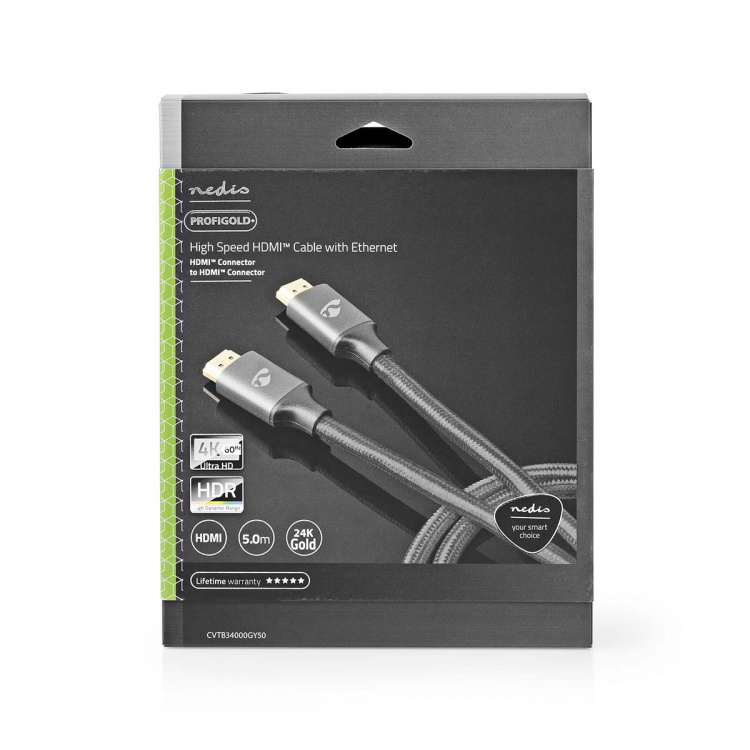 Nedis High Speed ​​HDMI ™ kabel med Ethernet | HDMI ™ -kontakt | HDMI ™ -kontakt | 4K@60Hz | ARC | 18 Gbps | 5.00 m | Rund | Bomull | Gun Metal Grå | Deksel Vindusboks