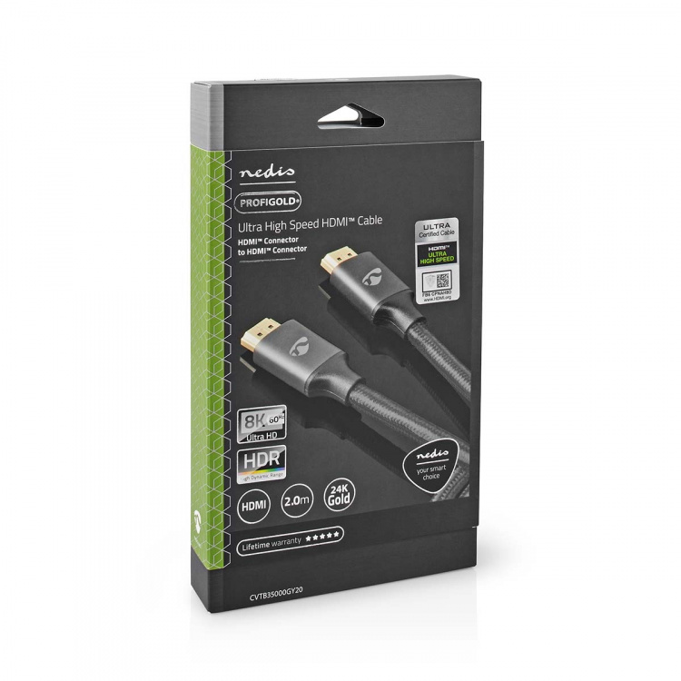 Nedis Ultra High Speed HDMI ™ Cable | HDMI ™ -kontakt | HDMI ™ -kontakt | 8K@60Hz | 48 Gbps | 2.00 m | Rund | 6.3 mm | Gun Metal Grå | Deksel Vindusboks Nedis Ultra High Speed HDMI ™ Cable | HDMI ™ -kontakt | HDMI ™ -kontakt | 8K@60Hz | 48 Gbps | 2.00 m | Rund | 6.3 mm | Gun Metal Grå | Deksel Vindusboks