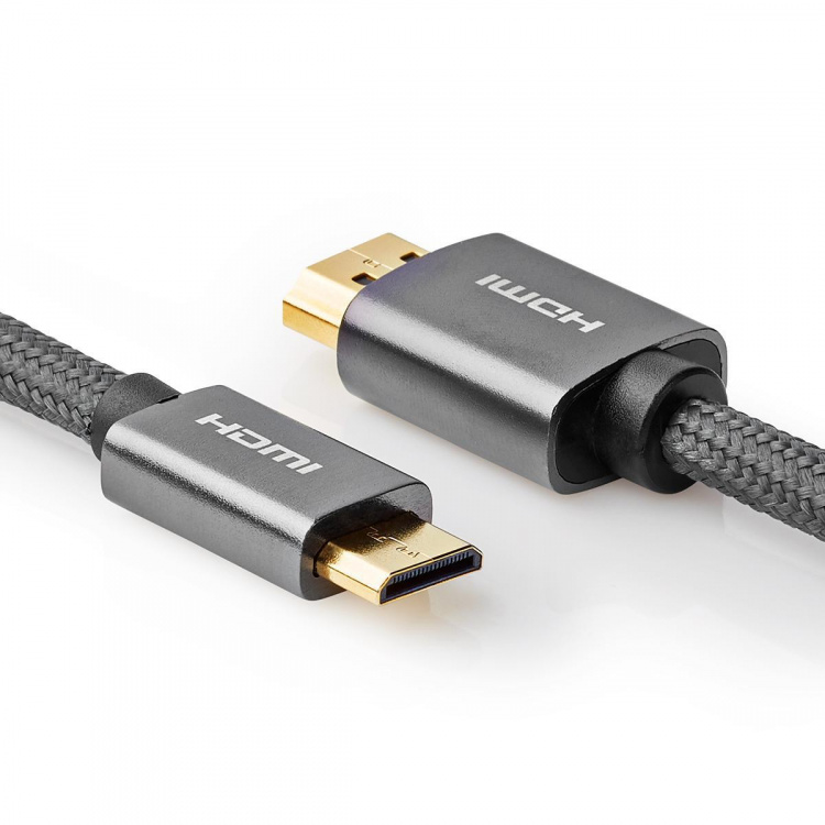 Nedis High Speed ​​HDMI ™ kabel med Ethernet | HDMI ™ -kontakt | HDMI ™ minikontakt | 4K@60Hz | 18 Gbps | 2.00 m | Rund | Bomull | Antrasitt / Gun Metal Grå | Deksel Vindusboks