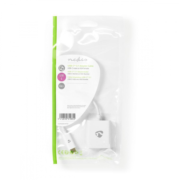 Nedis USB-C™ Adapter | USB 3.2 Gen 1 | USB-C™ Hann | VGA Hun 15p | 1080p | 5 Gbps | 0.20 m | Rund | Nikkel belagt | PVC | Hvit | Plastpose Nedis USB-C™ Adapter | USB 3.2 Gen 1 | USB-C™ Hann | VGA Hun 15p | 1080p | 5 Gbps | 0.20 m | Rund | Nikkel belagt | PVC | Hvit | Plastpose