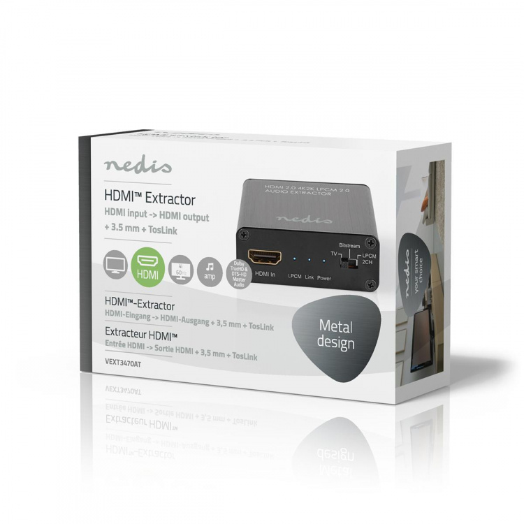 Nedis HDMI ™ Extractor | HDMI™ Input | TosLink Female / 1x 3.5 mm / 1x HDMI™ Output | Maksimum oppløsning: 4K@60Hz | 18 Gbps | Metall | Antrasitt | Gaveeske