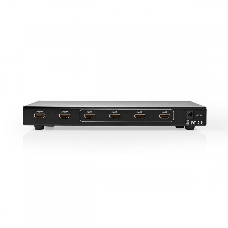 Nedis HDMI ™ Matrix Switch | 4 stk. 2-porters port(s) | 4x HDMI™ Input | 2x HDMI™ Output | 4K@30Hz | 3.4 Gbps | Fjernstyrtkontrolert | Metall | Antrasitt