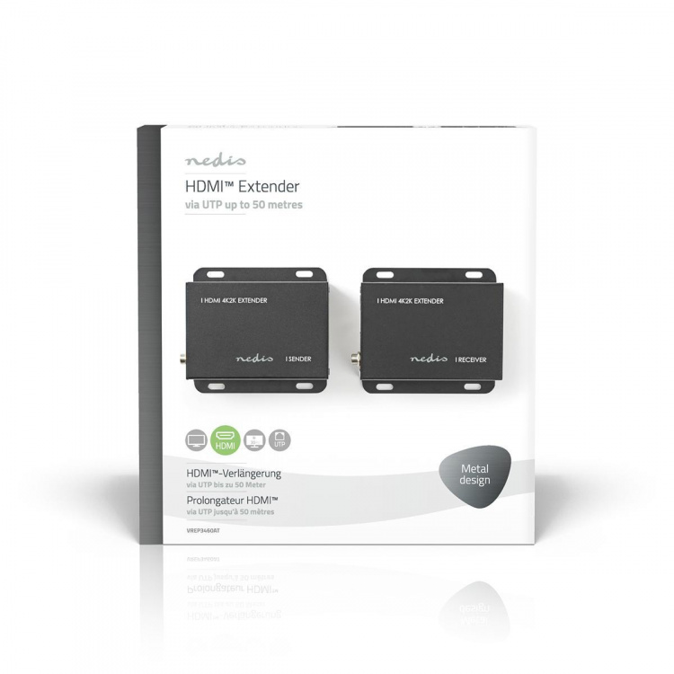 Nedis HDMI ™ Extender | Over Cat6 | Opp til 50.0 m | 4K@30Hz | 10.2 Gbps | IR tilbake funksjon | Metall | Antrasitt