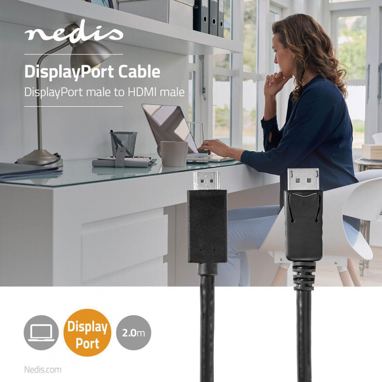Nedis Displayport-kabel | DisplayPort Han | HDMI ™ -kontakt | 4K@60Hz | Nikkel belagt | 2.00 m | Rund | PVC | Sort | Plastpose