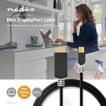 Nedis Mini Displayport-kabel | DisplayPort 1.4 | Mini DisplayPort Han | HDMI ™ -kontakt | 48 Gbps | Gull belagt | 2.00 m | Rund | PVC | Antrasitt | Plastpose