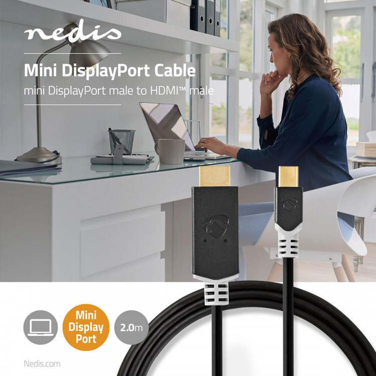 Nedis Mini Displayport-kabel | DisplayPort 1.4 | Mini DisplayPort Han | HDMI ™ -kontakt | 48 Gbps | Gull belagt | 2.00 m | Rund | PVC | Antrasitt | Plastpose