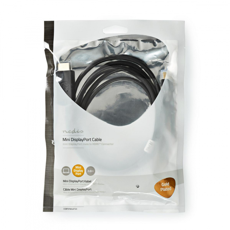 Nedis Mini Displayport-kabel | DisplayPort 1.4 | Mini DisplayPort Han | HDMI ™ -kontakt | 48 Gbps | Gull belagt | 2.00 m | Rund | PVC | Antrasitt | Plastpose