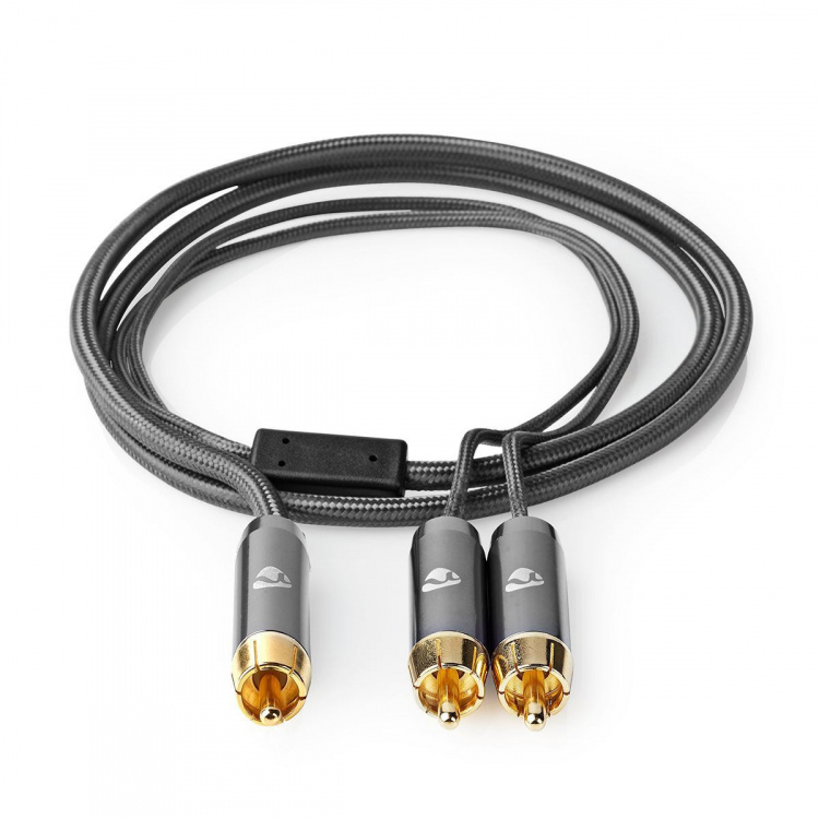 Nedis subwoofer Cable | RCA Han | 2x RCA Han | Gull belagt | 3.00 m | Rund | 4.5 mm | Grå / Gun Metal Grå | Deksel Vindusboks
