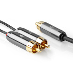 Nedis subwoofer Cable | RCA Han | 2x RCA Han | Gull belagt | 3.00 m | Rund | 4.5 mm | Grå / Gun Metal Grå | Deksel Vindusboks