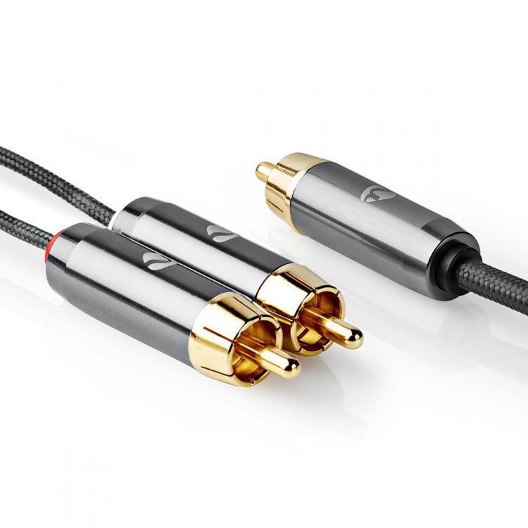 Nedis subwoofer Cable | RCA Han | 2x RCA Han | Gull belagt | 3.00 m | Rund | 4.5 mm | Grå / Gun Metal Grå | Deksel Vindusboks