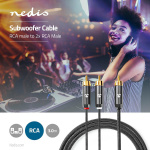Nedis subwoofer Cable | RCA Han | 2x RCA Han | Gull belagt | 3.00 m | Rund | 4.5 mm | Grå / Gun Metal Grå | Deksel Vindusboks