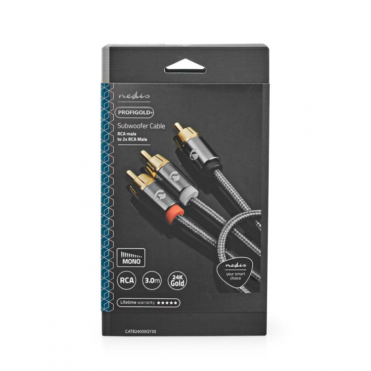 Nedis subwoofer Cable | RCA Han | 2x RCA Han | Gull belagt | 3.00 m | Rund | 4.5 mm | Grå / Gun Metal Grå | Deksel Vindusboks