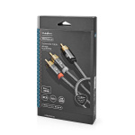 Nedis subwoofer Cable | RCA Han | 2x RCA Han | Gull belagt | 3.00 m | Rund | 4.5 mm | Grå / Gun Metal Grå | Deksel Vindusboks