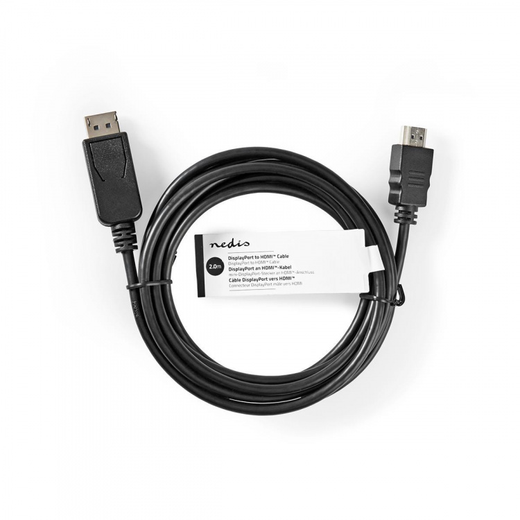 Nedis Displayport-kabel | DisplayPort Han | HDMI™ Han | 4K@30Hz | Nikkel belagt | 2.00 m | Rund | PVC | Sort | Stikkord Nedis Displayport-kabel | DisplayPort Han | HDMI™ Han | 4K@30Hz | Nikkel belagt | 2.00 m | Rund | PVC | Sort | Stikkord