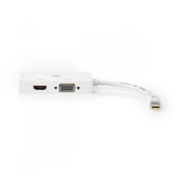 Nedis Displayport-adapter | Mini DisplayPort Han | DVI-D 24+1-Pins Hun / HDMI™ Output / VGA Hun 15p | 4K@60Hz | Nikkel belagt | Kan Veksles | 0.20 m | Rund | ABS | ABS | Hvit | Boks