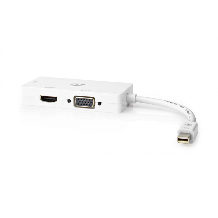 Nedis Displayport-adapter | Mini DisplayPort Han | DVI-D 24+1-Pins Hun / HDMI™ Output / VGA Hun 15p | 4K@60Hz | Nikkel belagt | Kan Veksles | 0.20 m | Rund | ABS | ABS | Hvit | Boks