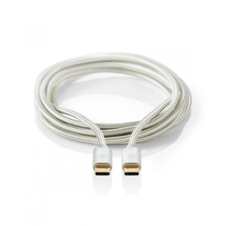Nedis USB-kabel | USB 2.0 | USB-C™ Hann | USB-C™ Hann | 100 W | 480 Mbps | Gull belagt | 2.00 m | Rund | Flettet / Nylon | Sølv | Deksel Vindusboks