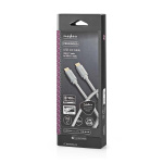 Nedis USB-kabel | USB 2.0 | USB-C™ Hann | USB-C™ Hann | 100 W | 480 Mbps | Gull belagt | 2.00 m | Rund | Flettet / Nylon | Sølv | Deksel Vindusboks