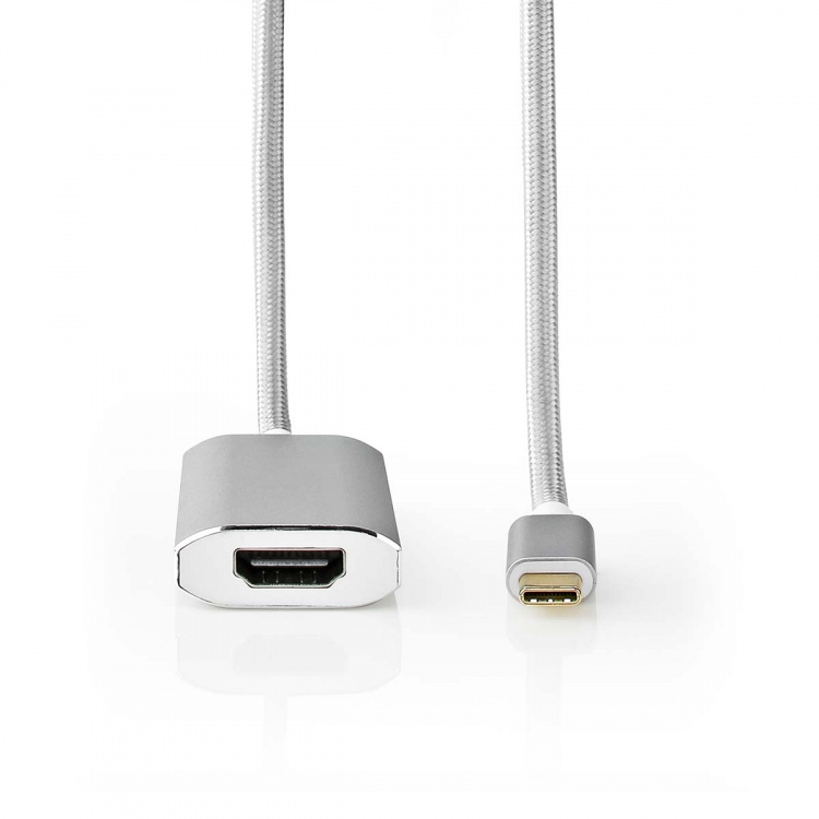 Nedis USB-C™ Adapter | USB 3.2 Gen 1 | USB-C™ Hann | HDMI™ Output | 4K@60Hz | Power delivery | 2.00 m | Rund | Gull belagt | Flettet / Nylon | Sølv | Deksel Vindusboks