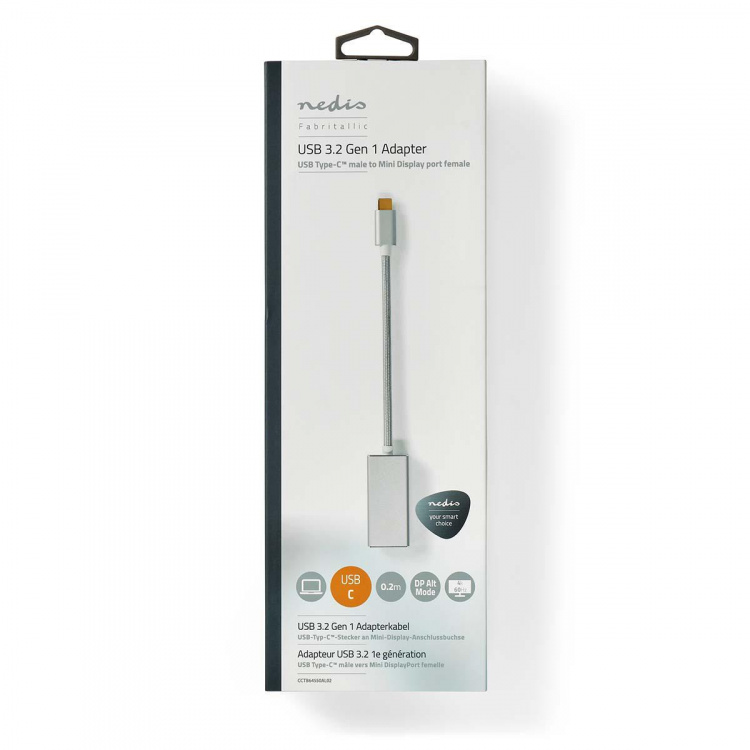 Nedis USB-C™ Adapter | USB 3.2 Gen 1 | USB-C™ Hann | Mini DisplayPort Hun | 0.20 m | Rund | Gull belagt | Flettet / Nylon | Sølv | Deksel Vindusboks