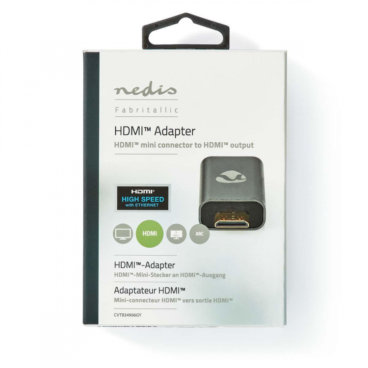 Nedis HDMI™ Adapter | HDMI ™ minikontakt / HDMI™ Han | HDMI™ Output | Gull belagt | Rett | Aluminium | Gun Metal Grå | 1 stk. | Deksel Vindusboks