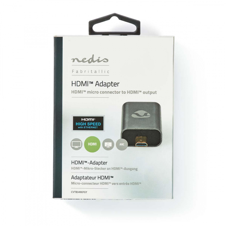 Nedis HDMI™ Adapter | HDMI ™ mikrokontakt / HDMI™ Han | HDMI™ Output | Gull belagt | Rett | Aluminium | Gun Metal Grå | 1 stk. | Deksel Vindusboks