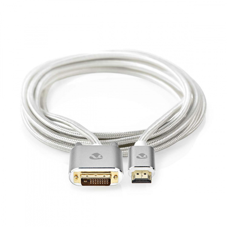 Nedis HDMI™ Cable | HDMI ™ -kontakt | DVI-D 24+1-Pin Han | 2560x1600 | Gull belagt | 2.00 m | Rett | Flettet | Sølv | Deksel Vindusboks