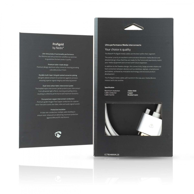 Nedis HDMI™ Cable | HDMI ™ -kontakt | DVI-D 24+1-Pin Han | 2560x1600 | Gull belagt | 2.00 m | Rett | Flettet | Sølv | Deksel Vindusboks