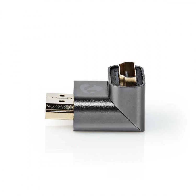 Nedis HDMI™ Adapter | HDMI ™ -kontakt / HDMI™ Han | HDMI™ Output | Gull belagt | Vinklet 90° | Aluminium | Gun Metal Grå | 1 stk. | Deksel Vindusboks