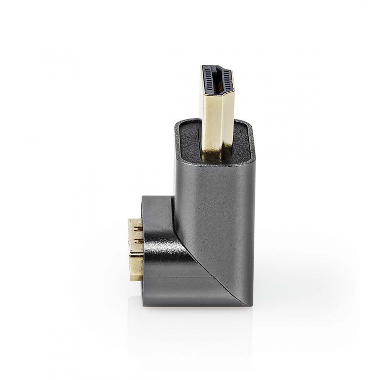 Nedis HDMI™ Adapter | HDMI ™ -kontakt / HDMI™ Han | HDMI™ Output | Gull belagt | Vinklet 270° | Aluminium | Gun Metal Grå | 1 stk. | Deksel Vindusboks