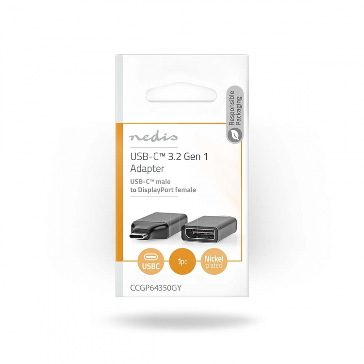 Nedis USB-C™ Adapter | USB 3.2 Gen 1 | USB-C™ Hann | DisplayPort Hun | 4K@60Hz | Rund | Nikkel belagt | Grå / Sort | Konvolutt Nedis USB-C™ Adapter | USB 3.2 Gen 1 | USB-C™ Hann | DisplayPort Hun | 4K@60Hz | Rund | Nikkel belagt | Grå / Sort | Konvolutt