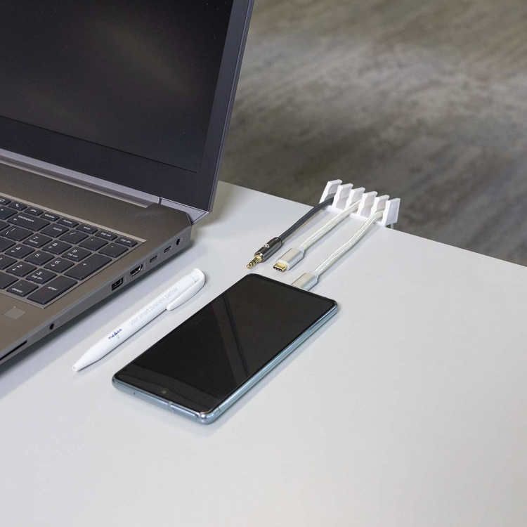 Nedis Kabel Ledelse | Kabelklips | Klikk og Go | 2 stk. | Antall plasser: 5 Spor | Maksimal kabeltykkelse: 7.1 mm | Polypropylene | Hvit