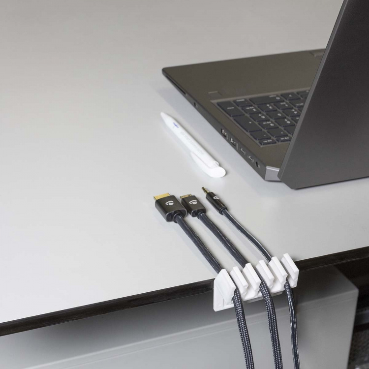 Nedis Kabel Ledelse | Kabelklips | Klikk og Go | 2 stk. | Antall plasser: 5 Spor | Maksimal kabeltykkelse: 7.1 mm | Polypropylene | Hvit